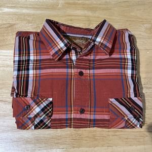 Red Camel‎ Shirt Mens XL Long Sleeve Red Yellow Blue Plaid Pockets Button Up
